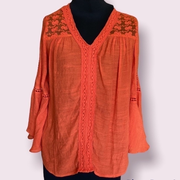 🧡 Johnpaulrichard Bohemian Blouse Orange Small - Picture 1 of 13